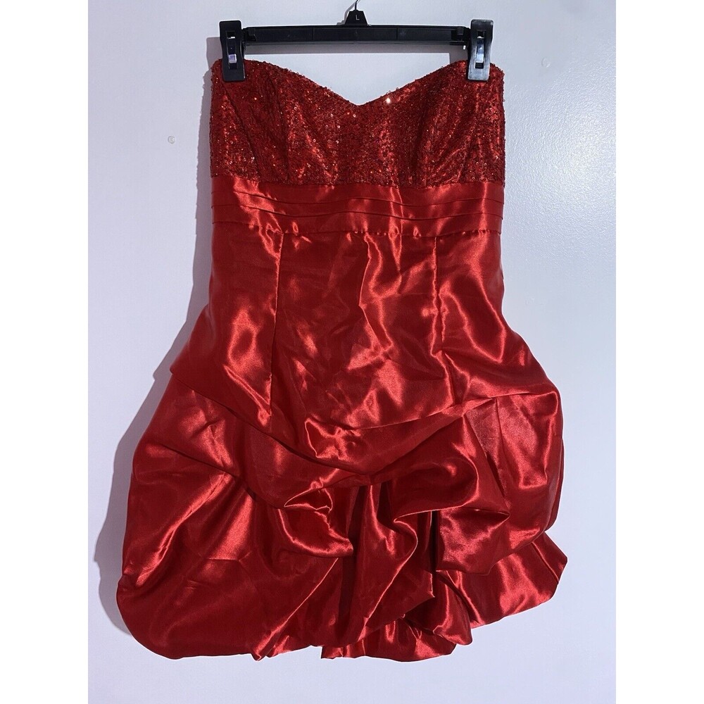 Gunne Sax Jessica McClintock Dress 9 Red Strapless Party Formal Prom Ruched